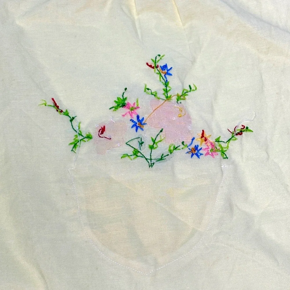 Vintage Embroidered Half Apron Floral scalloped Pocket Cotton Yello Retro Cotton